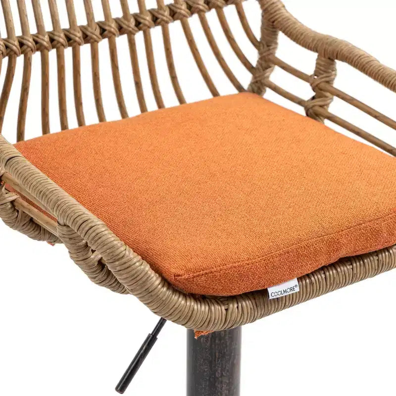 GDFStudio Syra Modern 360 Swivel Rattan Bar Stools with Adjustable Height and Linen Cushions (Set of 2)