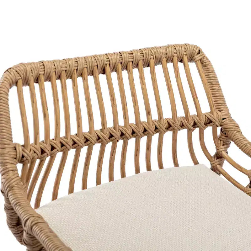 GDFStudio Syra Modern 360 Swivel Rattan Bar Stools with Adjustable Height and Linen Cushions (Set of 2)