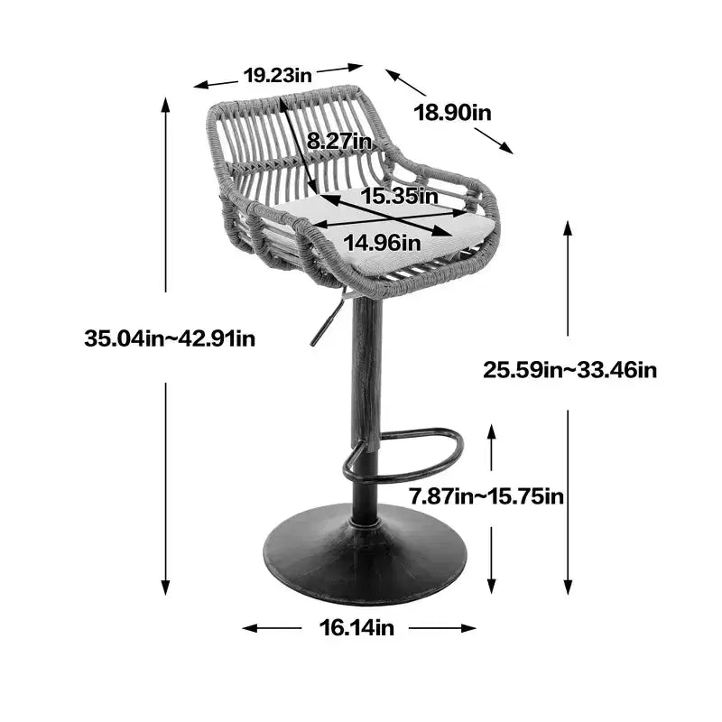 GDFStudio Syra Modern 360 Swivel Rattan Bar Stools with Adjustable Height and Linen Cushions (Set of 2)