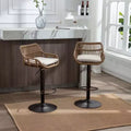 GDFStudio Syra Modern 360 Swivel Rattan Bar Stools with Adjustable Height and Linen Cushions (Set of 2)