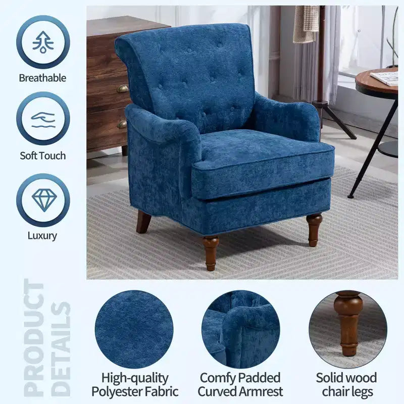 TUYOHW Modern Accent Chair,Reading Chair with Chenille Fabric,Springs Cushion,Retro Wooden Legs,Upholstered Sofa Armchair for Living Room,Office