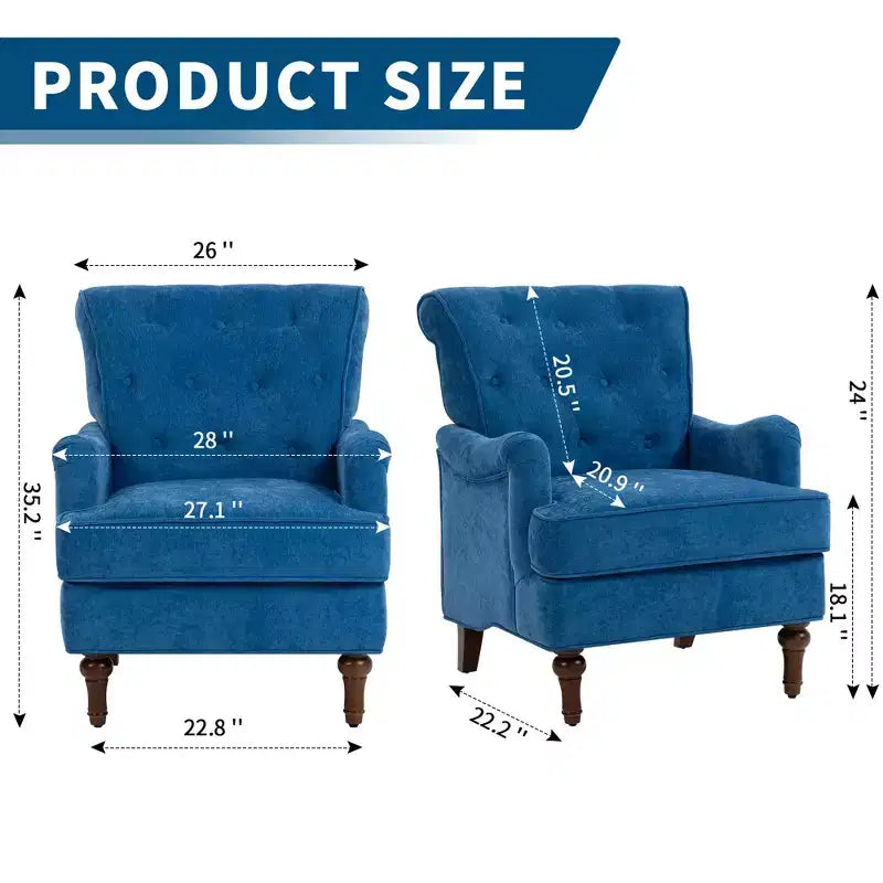 TUYOHW Modern Accent Chair,Reading Chair with Chenille Fabric,Springs Cushion,Retro Wooden Legs,Upholstered Sofa Armchair for Living Room,Office