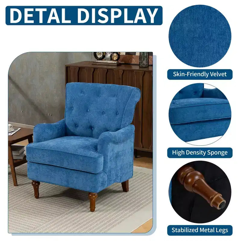 TUYOHW Modern Accent Chair,Reading Chair with Chenille Fabric,Springs Cushion,Retro Wooden Legs,Upholstered Sofa Armchair for Living Room,Office