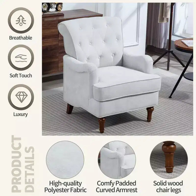 TUYOHW Modern Accent Chair,Reading Chair with Chenille Fabric,Springs Cushion,Retro Wooden Legs,Upholstered Sofa Armchair for Living Room,Office