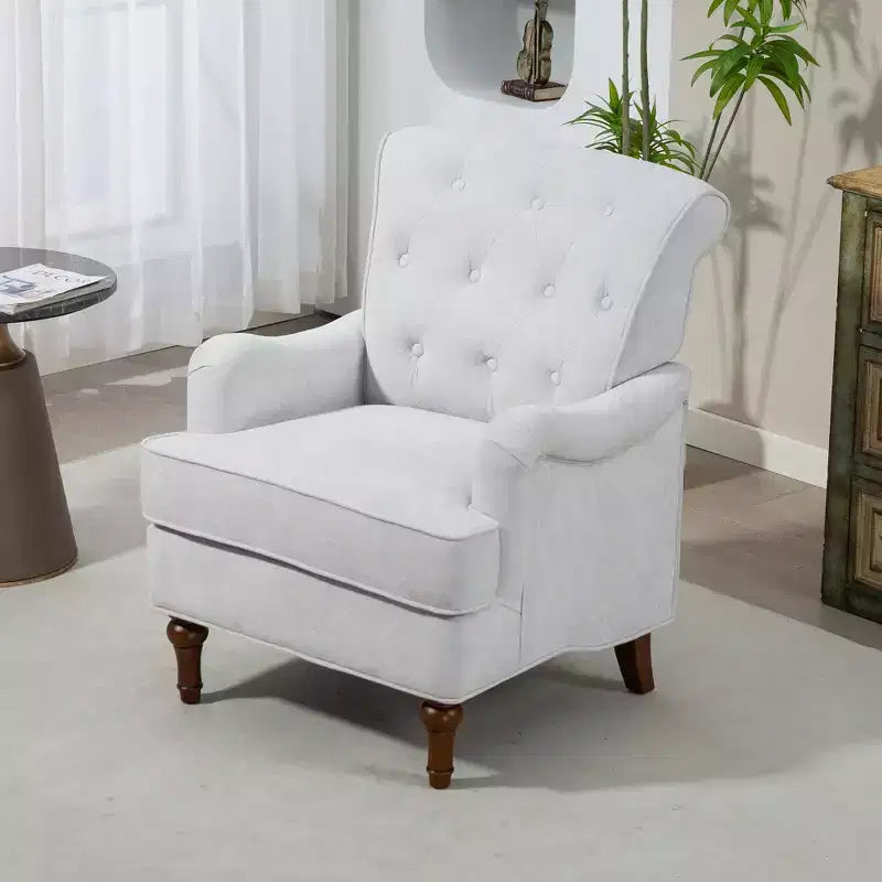 TUYOHW Modern Accent Chair,Reading Chair with Chenille Fabric,Springs Cushion,Retro Wooden Legs,Upholstered Sofa Armchair for Living Room,Office