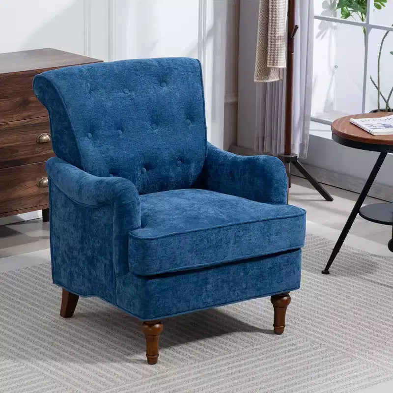 TUYOHW Modern Accent Chair,Reading Chair with Chenille Fabric,Springs Cushion,Retro Wooden Legs,Upholstered Sofa Armchair for Living Room,Office
