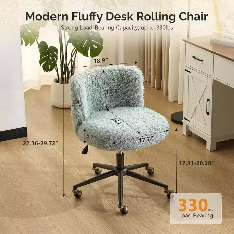 VINGLI Plush Upholstery Vanity Desk Chair with Curved Back, Cute Rolling Chair with Bronze Base and Golden-Bronze 360 Swivel Wheels