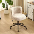 VINGLI Plush Upholstery Vanity Desk Chair with Curved Back, Cute Rolling Chair with Bronze Base and Golden-Bronze 360 Swivel Wheels