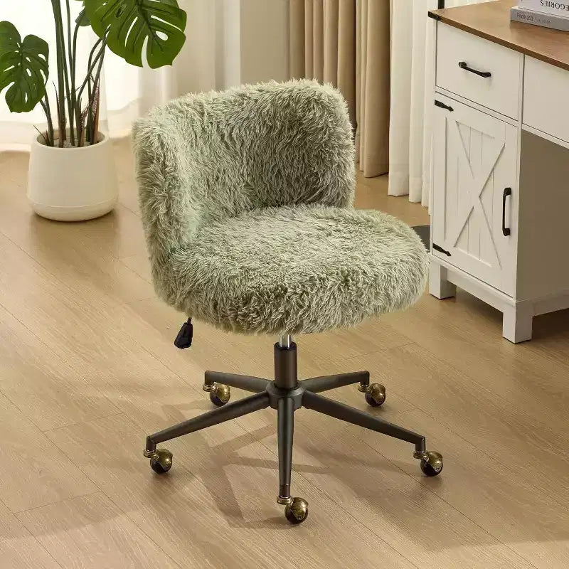 VINGLI Plush Upholstery Vanity Desk Chair with Curved Back, Cute Rolling Chair with Bronze Base and Golden-Bronze 360 Swivel Wheels