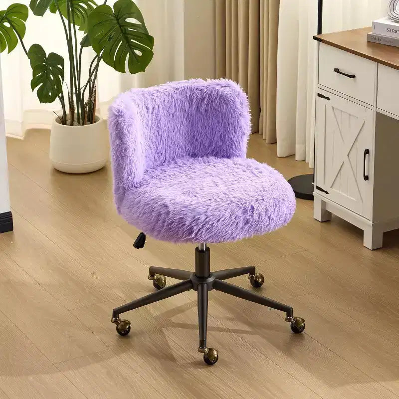 VINGLI Plush Upholstery Vanity Desk Chair with Curved Back, Cute Rolling Chair with Bronze Base and Golden-Bronze 360 Swivel Wheels