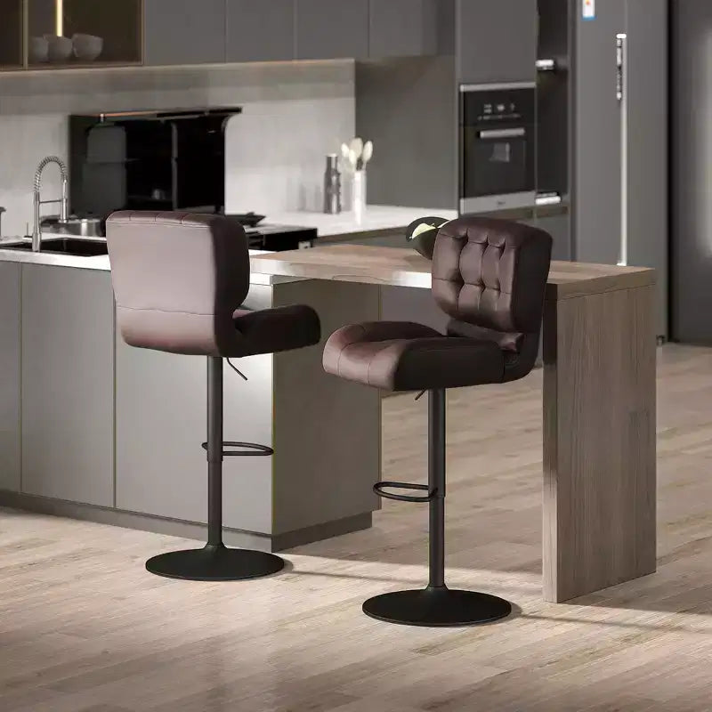 Bar Height Bar Stools Set of 2 with Adjustable Seat, Adjustable Swivel Barstools with Thick Padded Cushion and Metal Footrest for Home Bar