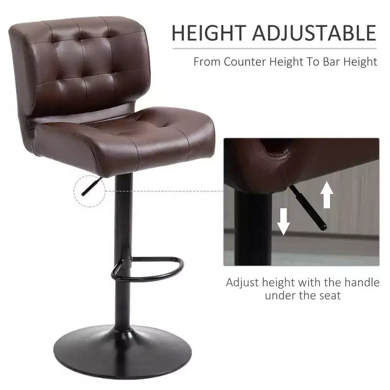 Bar Height Bar Stools Set of 2 with Adjustable Seat, Adjustable Swivel Barstools with Thick Padded Cushion and Metal Footrest for Home Bar