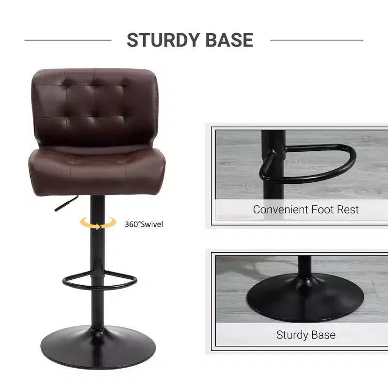 Bar Height Bar Stools Set of 2 with Adjustable Seat, Adjustable Swivel Barstools with Thick Padded Cushion and Metal Footrest for Home Bar