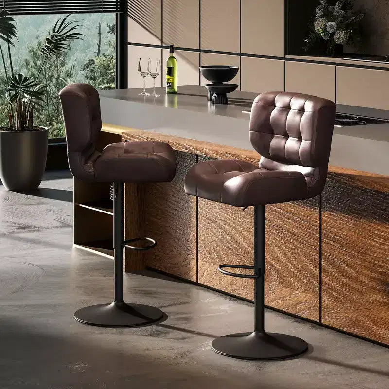 Bar Height Bar Stools Set of 2 with Adjustable Seat, Adjustable Swivel Barstools with Thick Padded Cushion and Metal Footrest for Home Bar