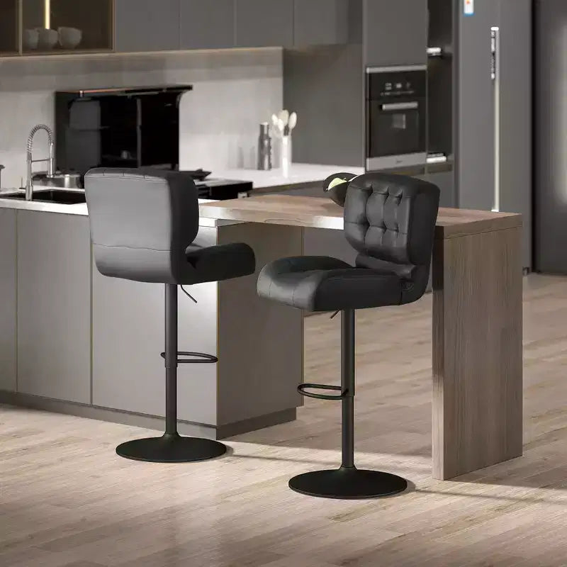 Bar Height Bar Stools Set of 2 with Adjustable Seat, Adjustable Swivel Barstools with Thick Padded Cushion and Metal Footrest for Home Bar