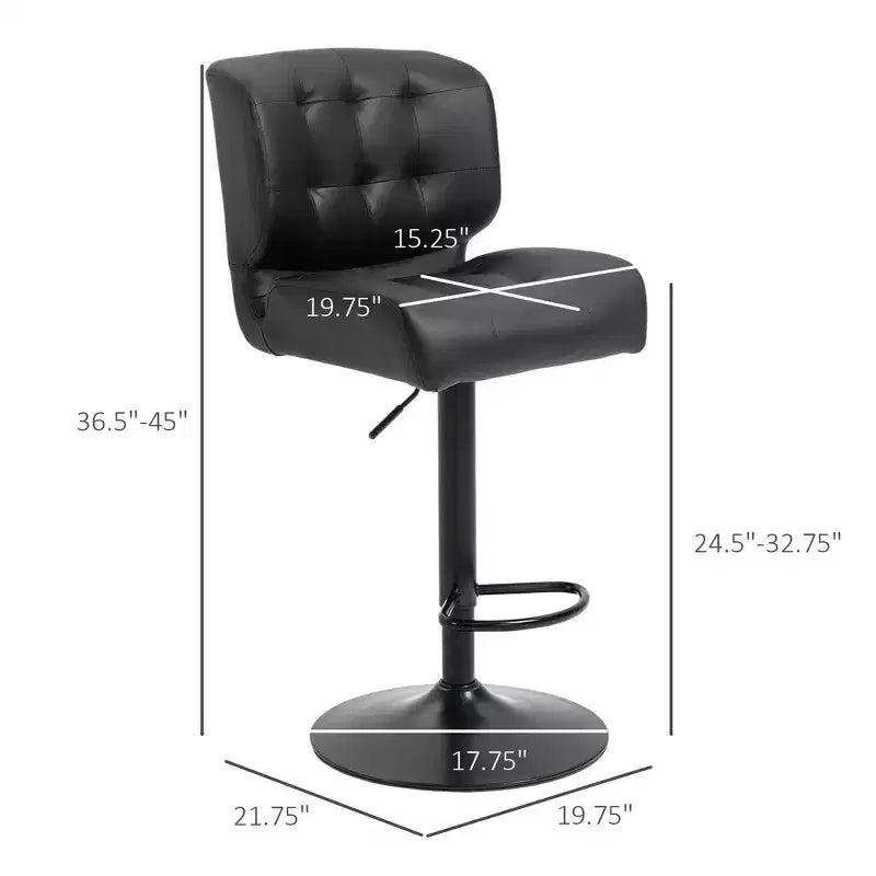 Bar Height Bar Stools Set of 2 with Adjustable Seat, Adjustable Swivel Barstools with Thick Padded Cushion and Metal Footrest for Home Bar
