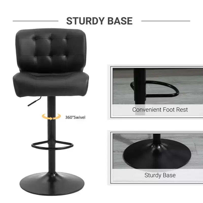 Bar Height Bar Stools Set of 2 with Adjustable Seat, Adjustable Swivel Barstools with Thick Padded Cushion and Metal Footrest for Home Bar