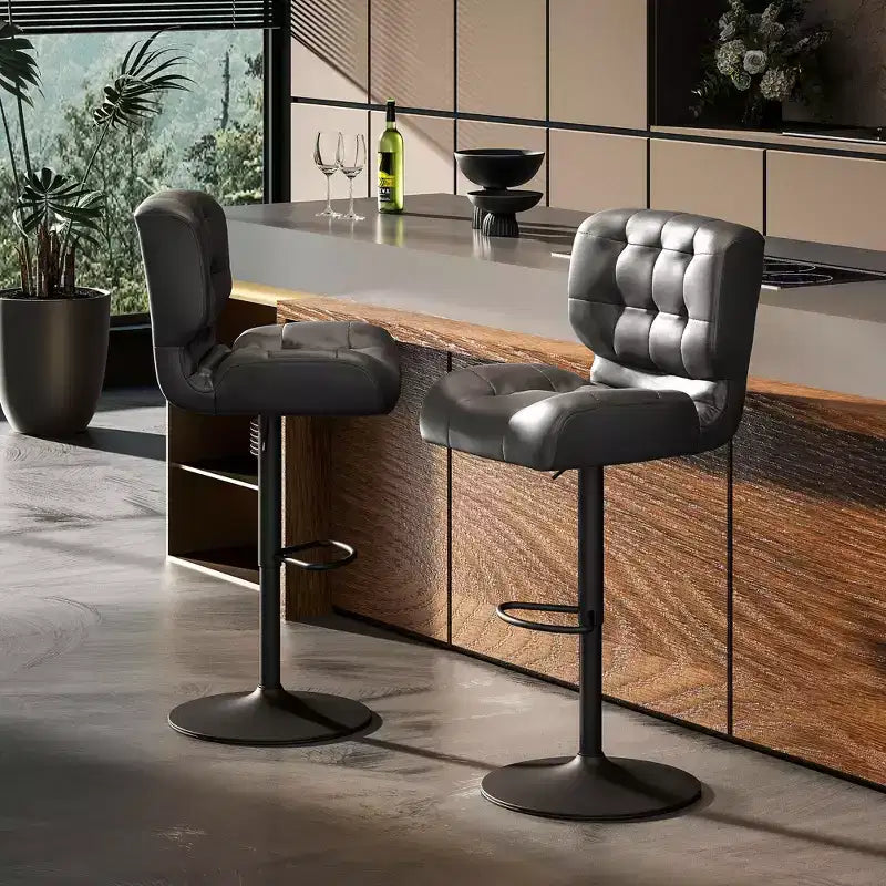 Bar Height Bar Stools Set of 2 with Adjustable Seat, Adjustable Swivel Barstools with Thick Padded Cushion and Metal Footrest for Home Bar