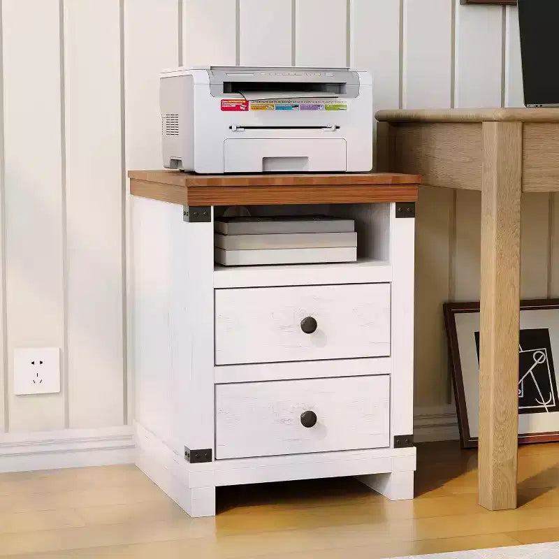 Farmhouse White Nightstand with 2 Drawers,Open Shelf, Modern Bedside End Table Accent Side Table for Bedroom or Living Room,Small Space