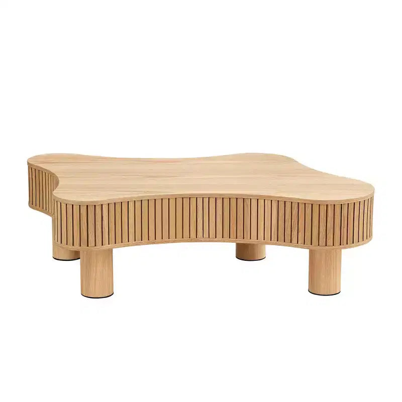 MAYEERTY 42.5 Inch Modern Irregular Coffee Table with MDF and Solid Wood Leg, Center Table for Living Room Bedroom, Easy Assembly