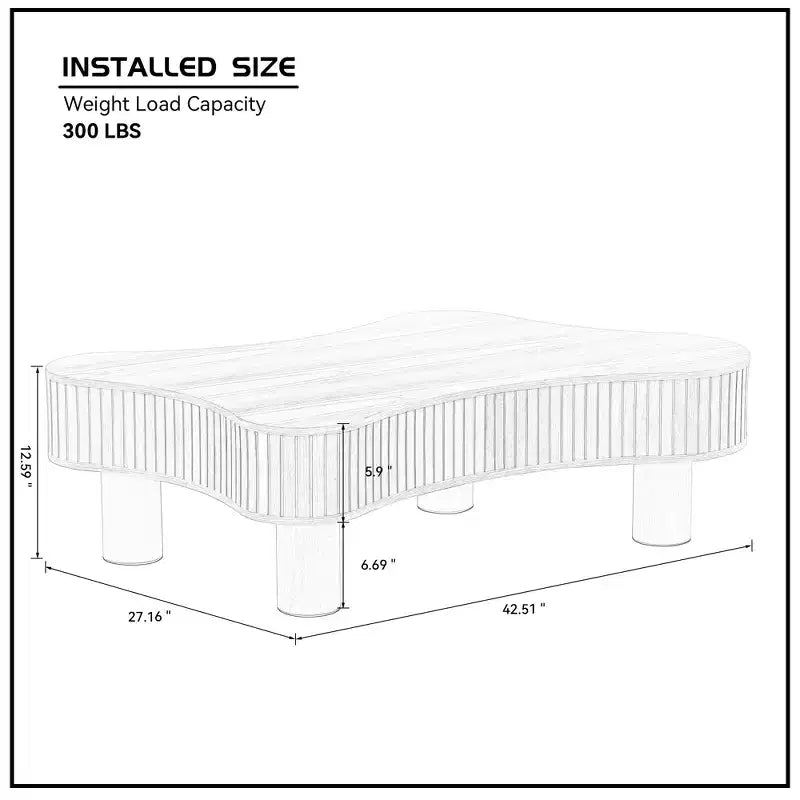 MAYEERTY 42.5 Inch Modern Irregular Coffee Table with MDF and Solid Wood Leg, Center Table for Living Room Bedroom, Easy Assembly