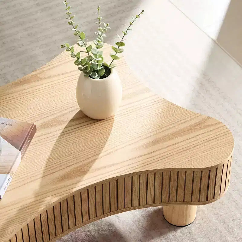 MAYEERTY 42.5 Inch Modern Irregular Coffee Table with MDF and Solid Wood Leg, Center Table for Living Room Bedroom, Easy Assembly