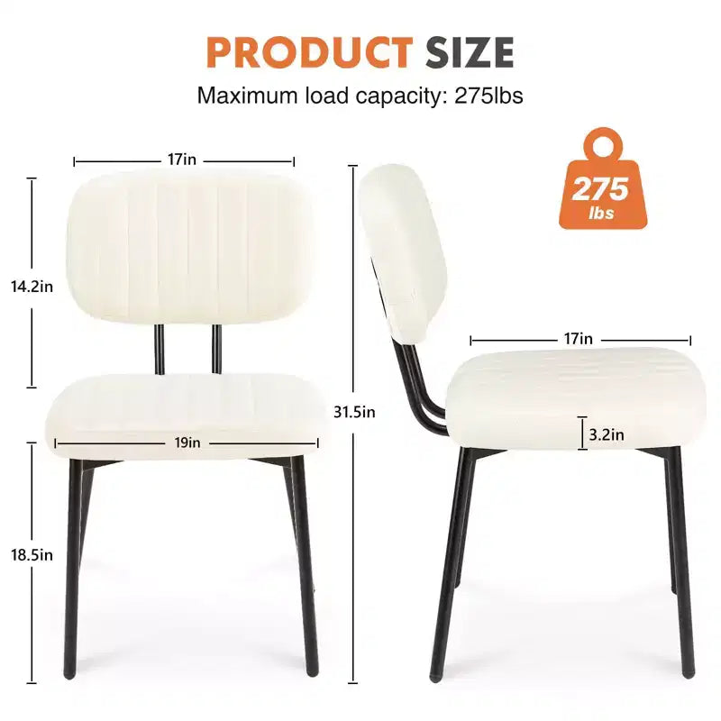 TUYOHW 18.5 Faux Leather Armless Chairs with Metal Legs for Kitchen,Mid-Century Modern Dining Chairs,Chic Dining Room Chair,275lbs Max