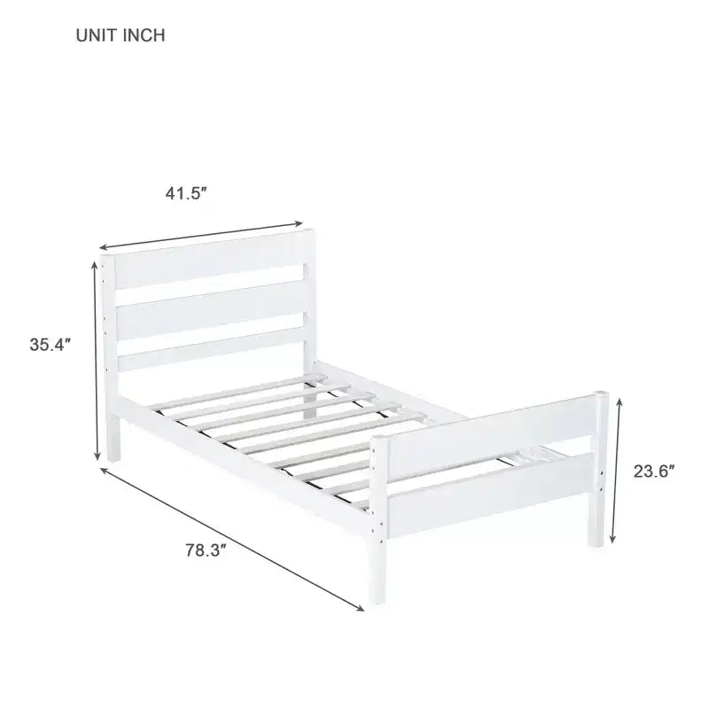 Homy Casa Twin Bed with Solid Wood Headboard and Footboard for Kids or Guest Rooms