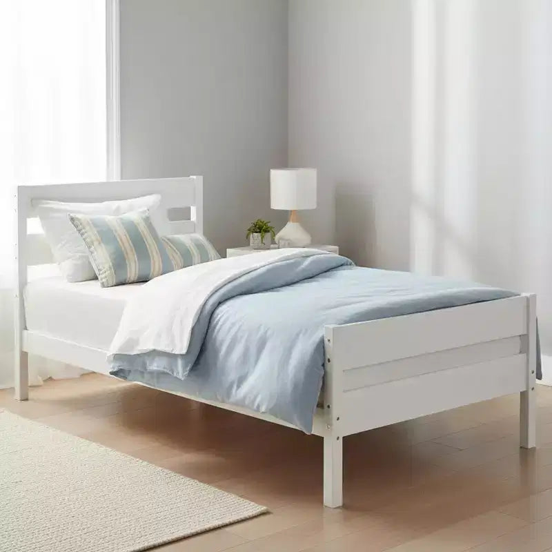 Homy Casa Twin Bed with Solid Wood Headboard and Footboard for Kids or Guest Rooms
