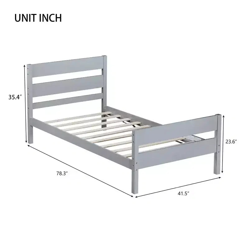 Homy Casa Twin Bed with Solid Wood Headboard and Footboard for Kids or Guest Rooms