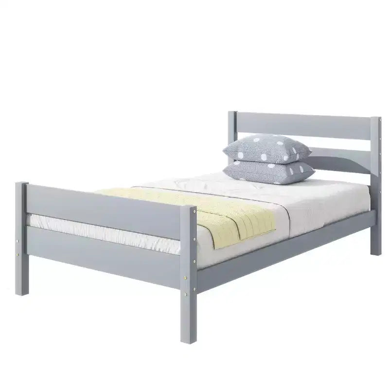 Homy Casa Twin Bed with Solid Wood Headboard and Footboard for Kids or Guest Rooms