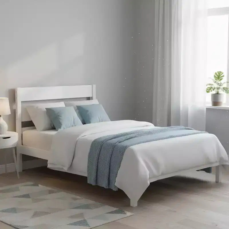Homy Casa Twin Bed with Solid Wood Headboard and Footboard for Kids or Guest Rooms