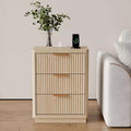 Farmhouse Nightstands - Fluted Bedside Tables with 3 Drawers,Charging Station & Metal Handles - Mid-Century Bedroom Storage Cabinets