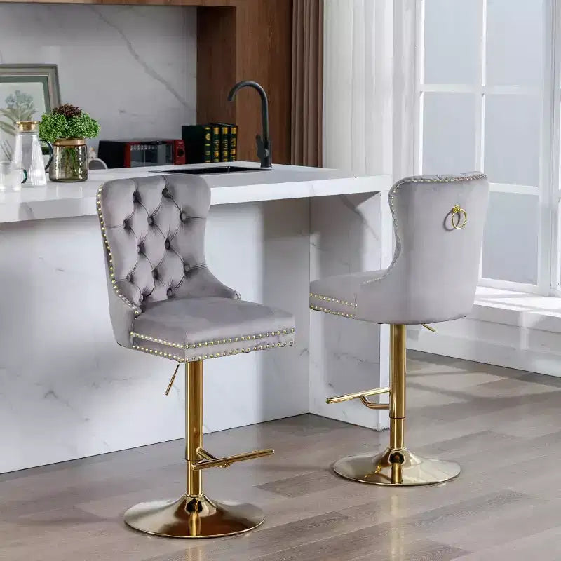 2 Piece Bar Stool Set,Velvet Bar Stool Counter Height Metal Frame Chairs, Adjustable Seat Height Modern Soft Cushion Bar Stool