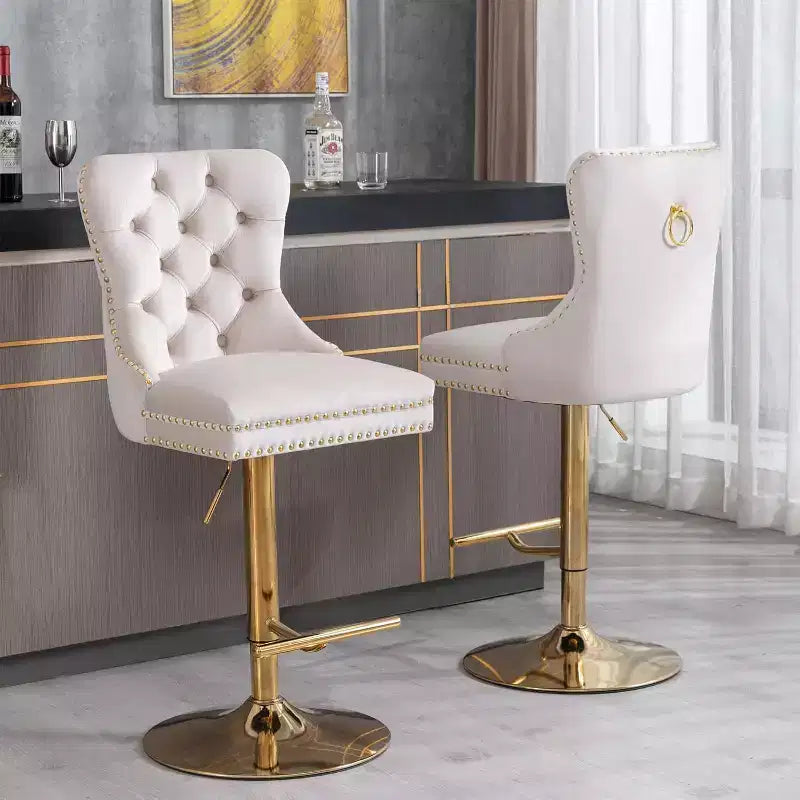2 Piece Bar Stool Set,Velvet Bar Stool Counter Height Metal Frame Chairs, Adjustable Seat Height Modern Soft Cushion Bar Stool