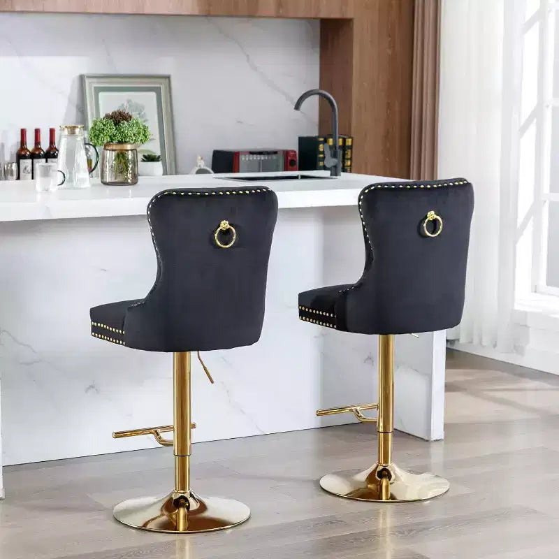 2 Piece Bar Stool Set,Velvet Bar Stool Counter Height Metal Frame Chairs, Adjustable Seat Height Modern Soft Cushion Bar Stool