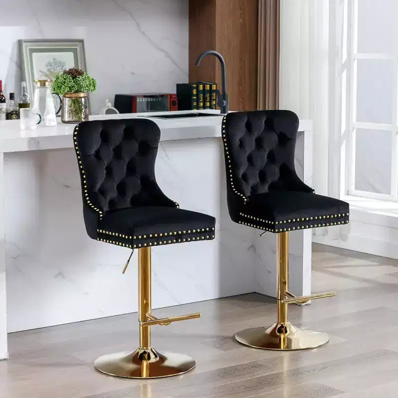 2 Piece Bar Stool Set,Velvet Bar Stool Counter Height Metal Frame Chairs, Adjustable Seat Height Modern Soft Cushion Bar Stool