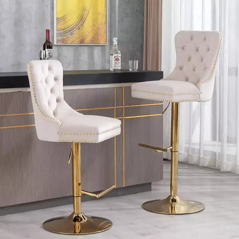 2 Piece Bar Stool Set,Velvet Bar Stool Counter Height Metal Frame Chairs, Adjustable Seat Height Modern Soft Cushion Bar Stool