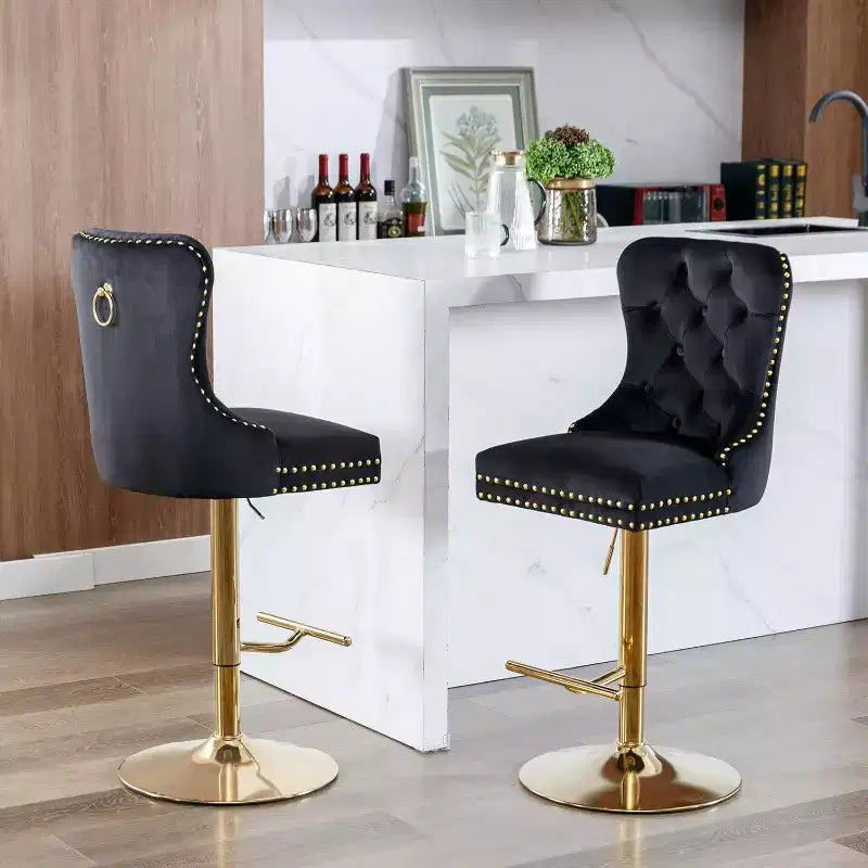 2 Piece Bar Stool Set,Velvet Bar Stool Counter Height Metal Frame Chairs, Adjustable Seat Height Modern Soft Cushion Bar Stool