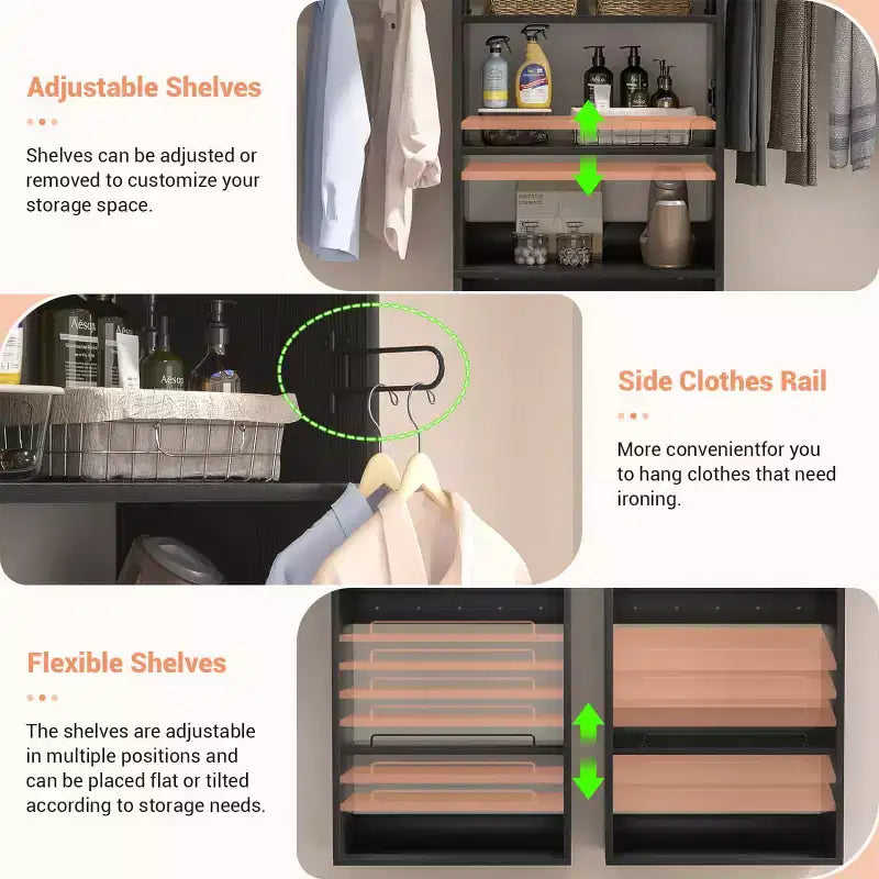 Besiost Closet Organizer System with Extendable Hanging Rods, Laundry Room Storage with Shelves