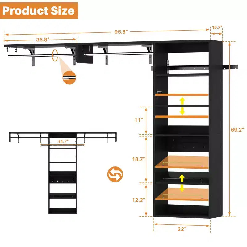 Besiost Closet Organizer System with Extendable Hanging Rods, Laundry Room Storage with Shelves