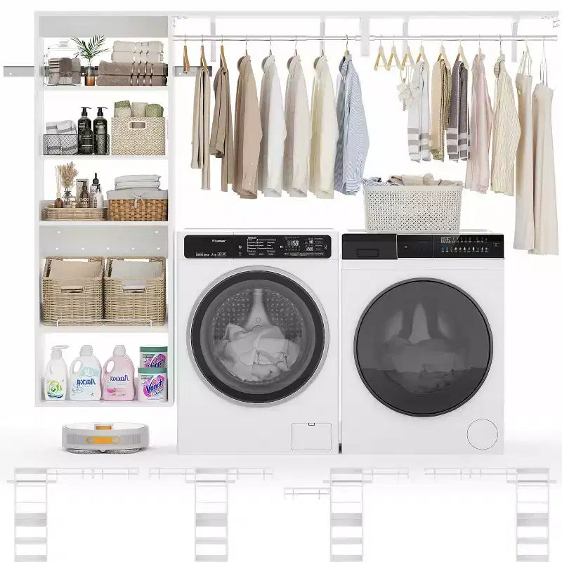 Besiost Closet Organizer System with Extendable Hanging Rods, Laundry Room Storage with Shelves
