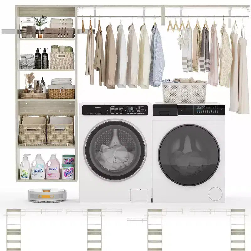 Besiost Closet Organizer System with Extendable Hanging Rods, Laundry Room Storage with Shelves