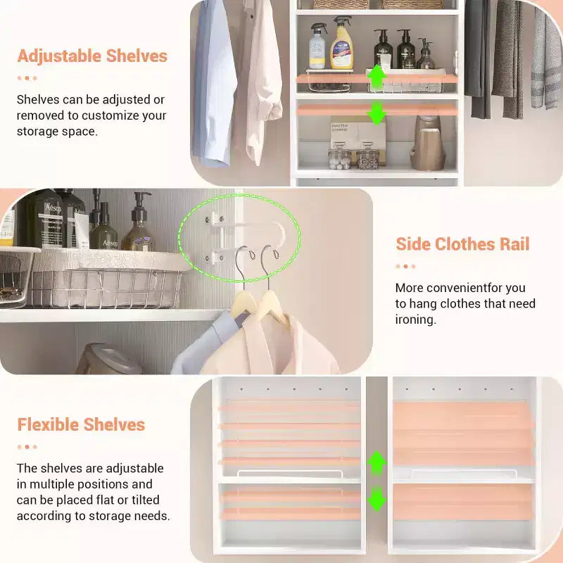 Besiost Closet Organizer System with Extendable Hanging Rods, Laundry Room Storage with Shelves
