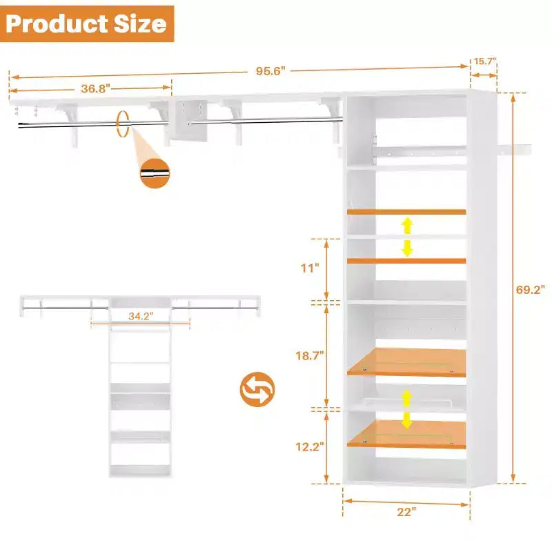 Besiost Closet Organizer System with Extendable Hanging Rods, Laundry Room Storage with Shelves
