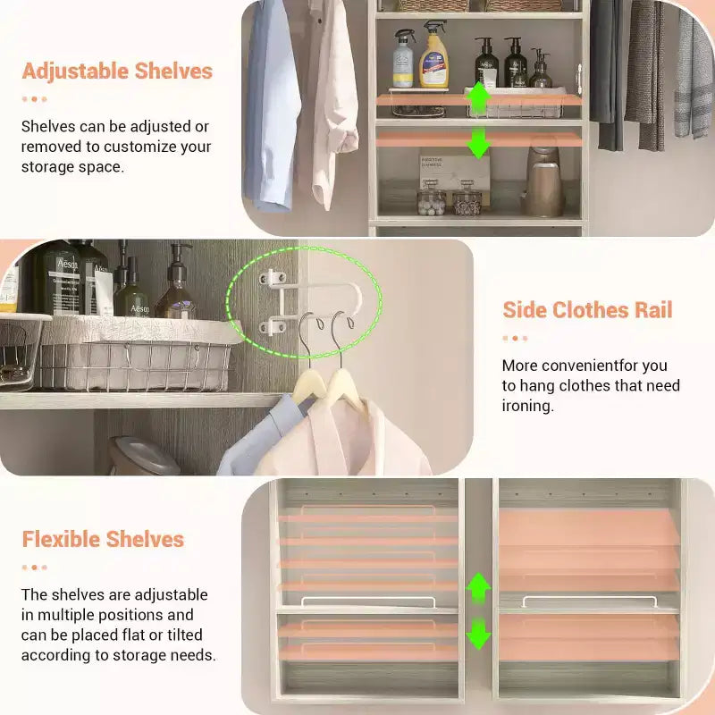 Besiost Closet Organizer System with Extendable Hanging Rods, Laundry Room Storage with Shelves