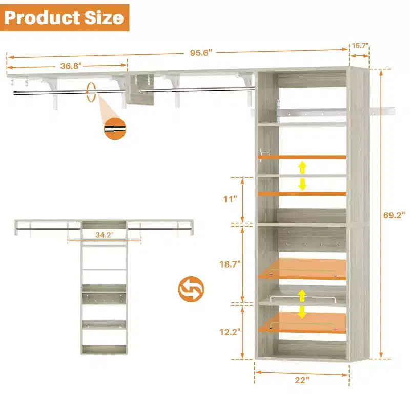 Besiost Closet Organizer System with Extendable Hanging Rods, Laundry Room Storage with Shelves