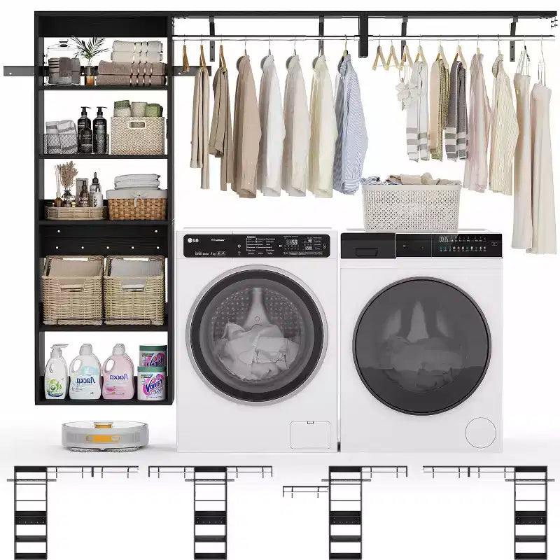 Besiost Closet Organizer System with Extendable Hanging Rods, Laundry Room Storage with Shelves