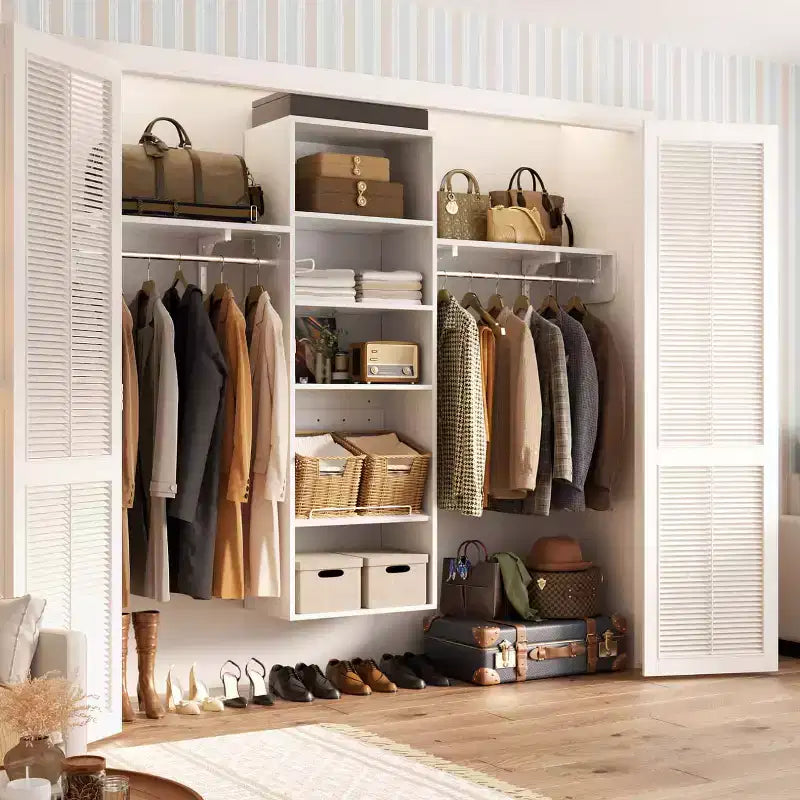 Besiost Closet Organizer System with Extendable Hanging Rods, Laundry Room Storage with Shelves
