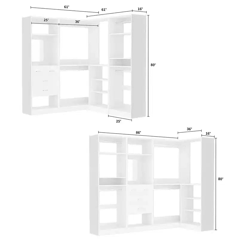 Besiost Wood Closet System, Freestanding Closet Organizer with Drawers and Mirror